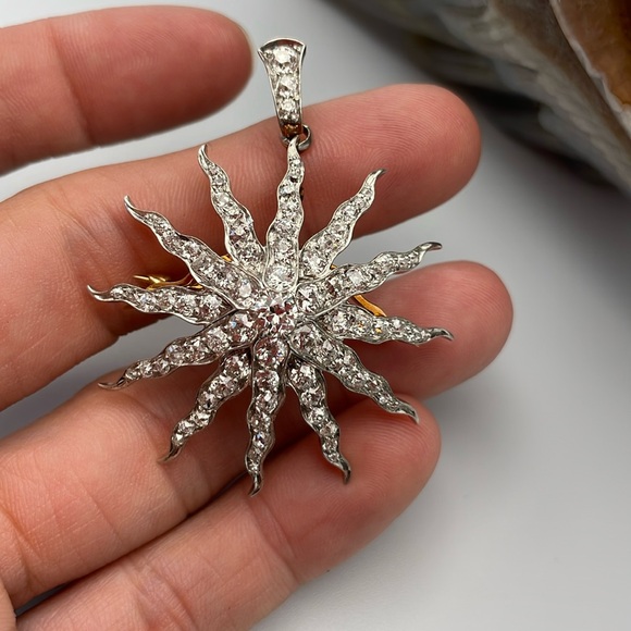 16k gold diamond star burst brooch Sun Ray pendant crossover # 🔥 - Picture 4 of 4